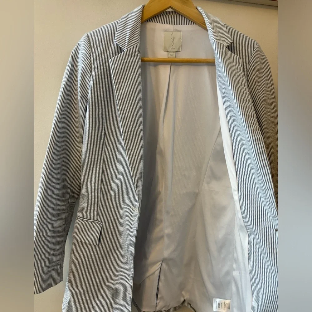 Joie Seersucker Striped Longline Blazer
